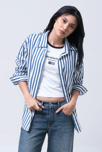 Kemeja Lengan Panjang Misya Blue White