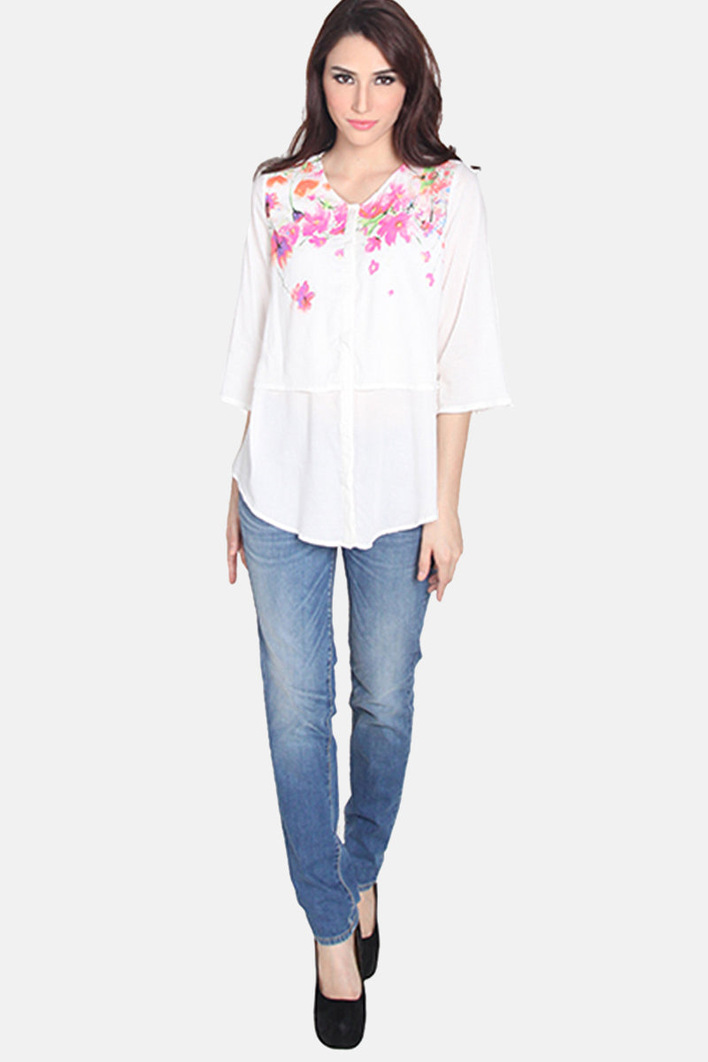 Blouse Lengan Panjang Lady Flower Offwhite