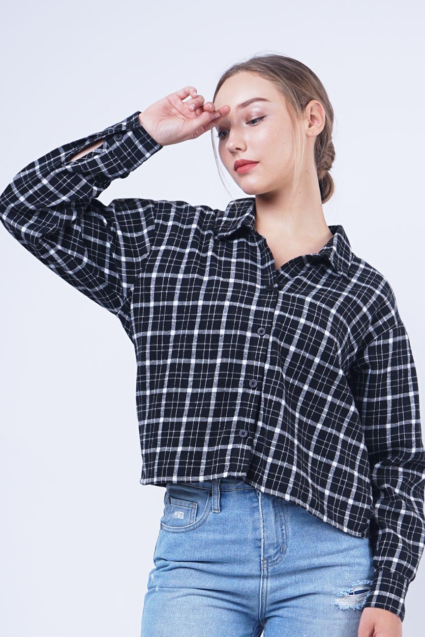 Kemeja Flanel Hamira Black Offwhite