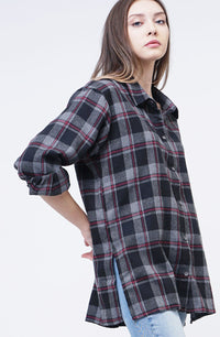 Kemeja Flanel Delly Grey Black