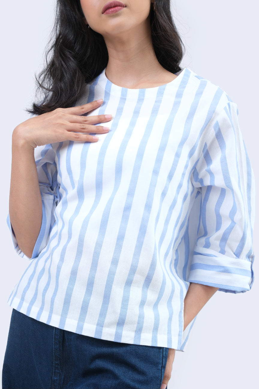 Blouse Lengan Panjang Ivaloee Blue White