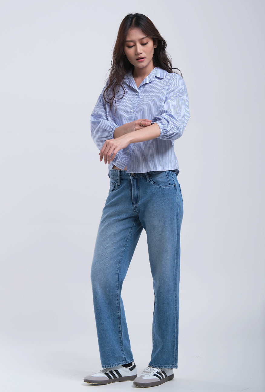 Kemeja Lengan Panjang Shanu Blue White Shirt