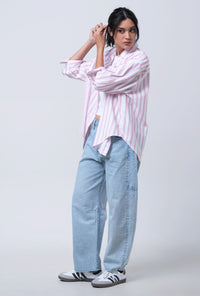 Kemeja Lengan Panjang Lenka Pink White