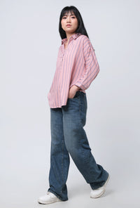Kemeja Lengan Panjang Adeline Pink Grey