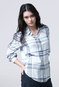 Kemeja Lengan Panjang Mara White Blue