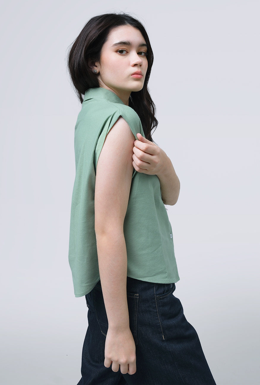 Kemeja Lengan Pendek Oryna Green Exclusive Online