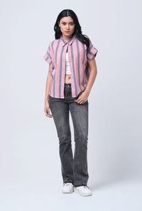 Kemeja Lengan Pendek Teana Pink Grey