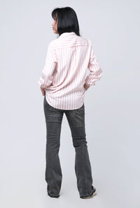 Kemeja Lengan Panjang Flory Pink Offwhite
