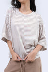 Blouse Lengan Pendek Rhiannon Stripe White Brown