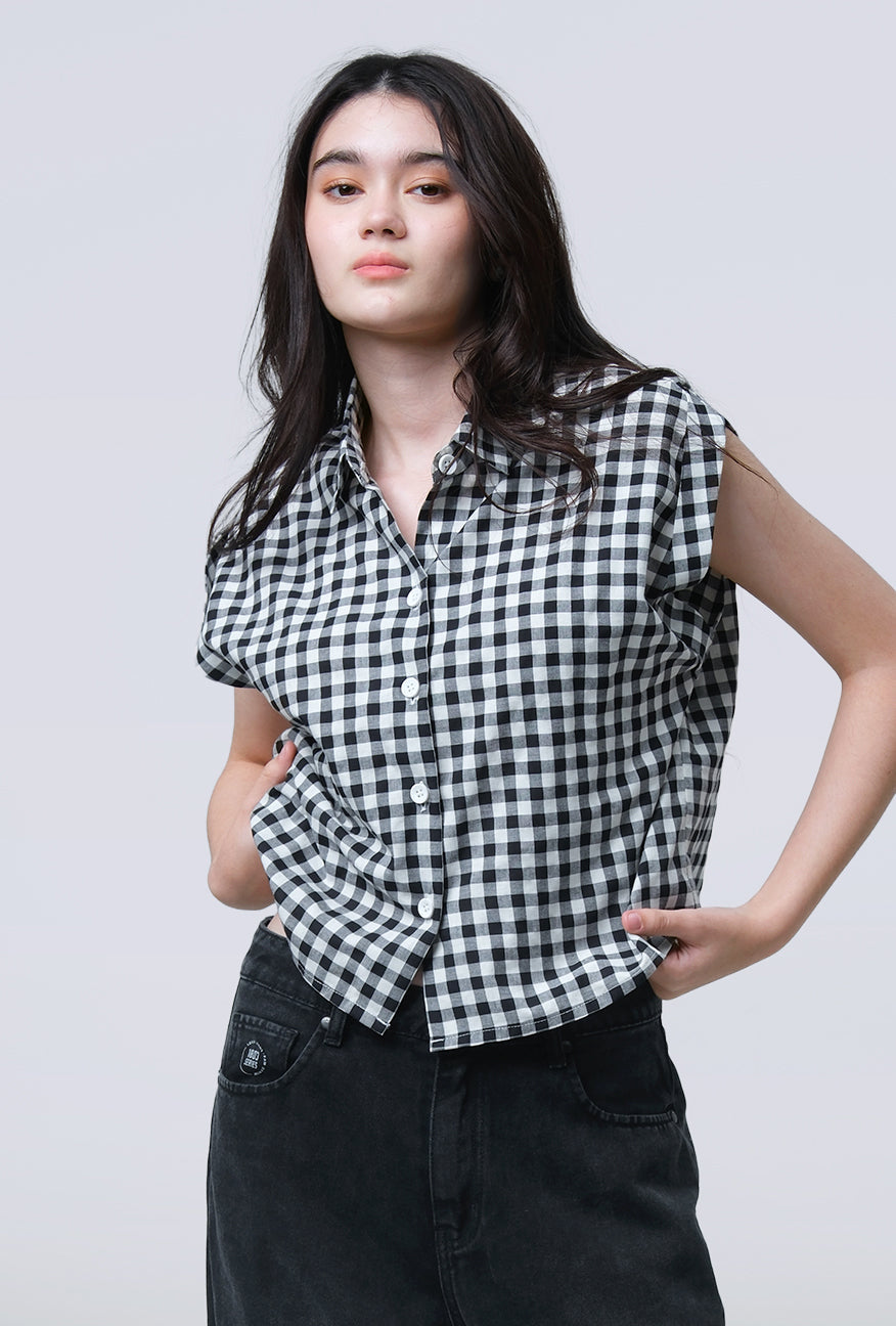 Kemeja Lengan Pendek Gwen Black White Exclusive Online