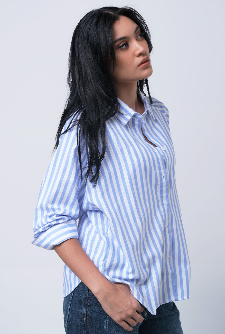 Kemeja Lengan Panjang Elmavyna White Blue