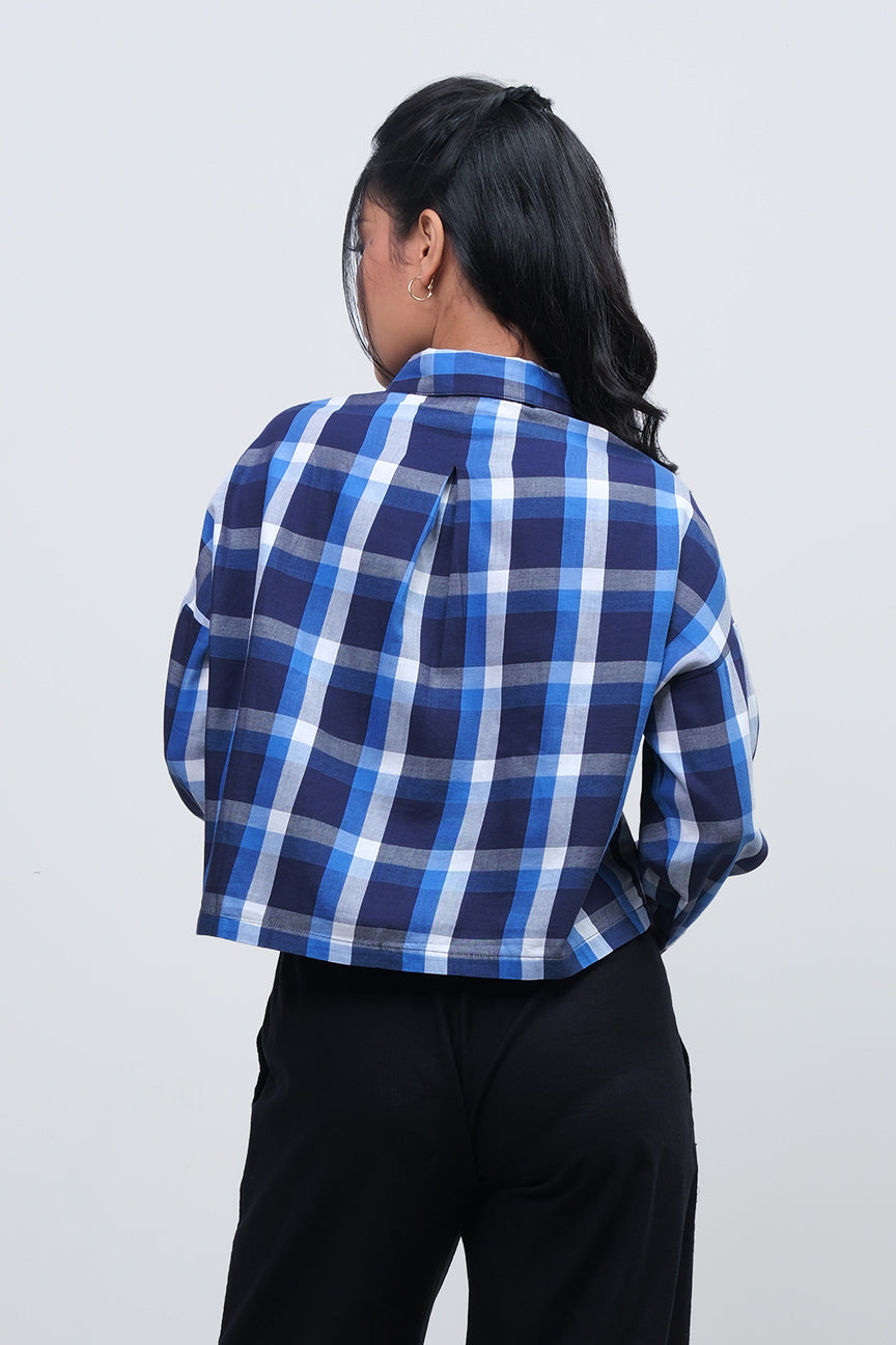 Kemeja Lengan Panjang Esmeray Navy White