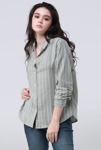 Kemeja Lengan Panjang Valja Green Offwhite