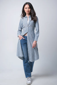 Dress Lengan Panjang Adley Blue White