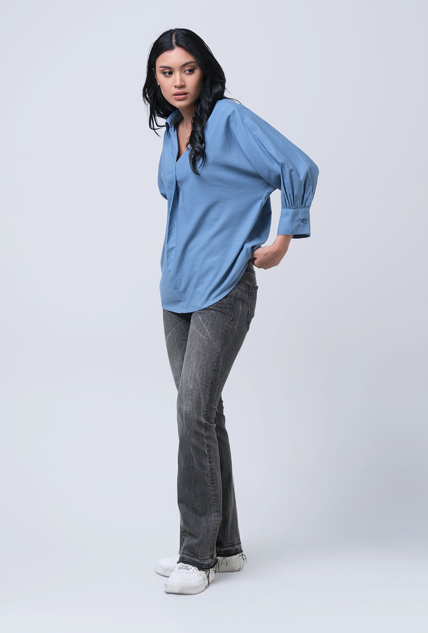 Kemeja Lengan Panjang Bryn Blue