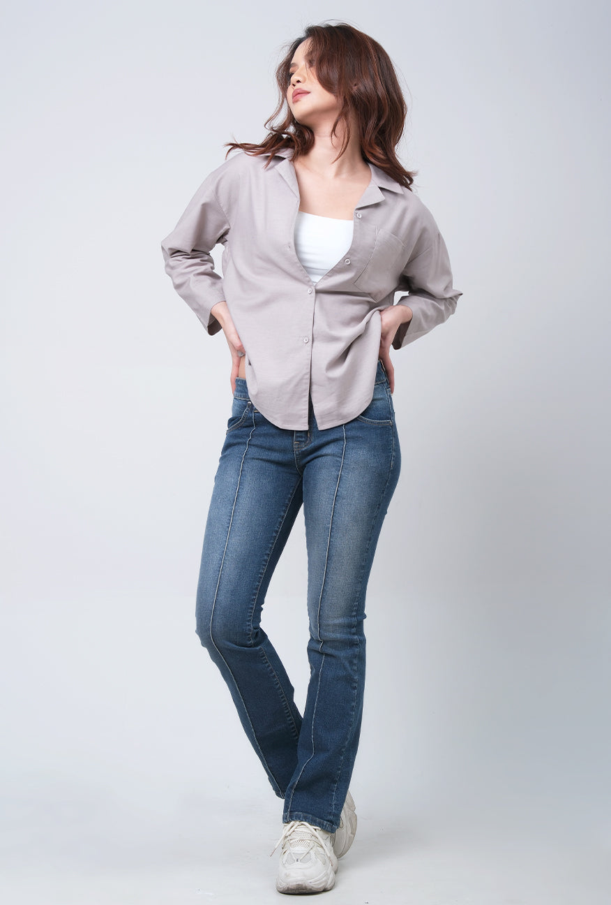 Kemeja Lengan Panjang Shara Light Grey