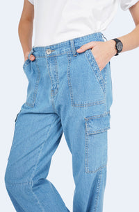 Celana Cargo Denim Misha Medium Blue