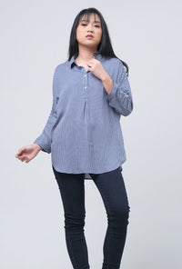Kemeja Lengan Panjang Lucy Navy white