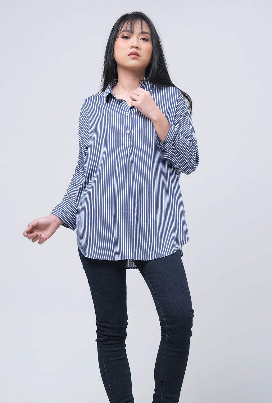 Kemeja Lengan Panjang Lucy Navy white