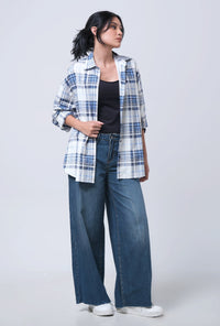 Kemeja Lengan Panjang Agnetha White Blue
