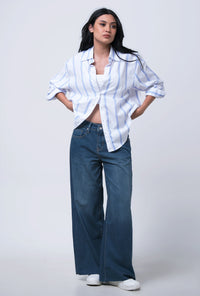 Kemeja Lengan Panjang Juanna White Blue