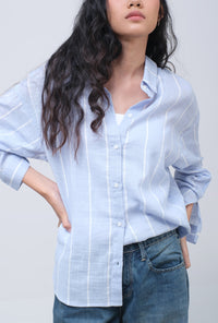 Kemeja Lengan Panjang Grace Blue White