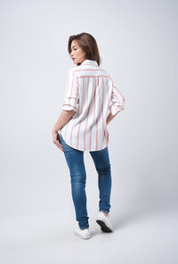 Kemeja Lengan Panjang Jenny Offwhite Pink