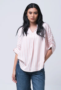 Kemeja Lengan Pendek Florentina Pink Offwhite