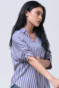 Kemeja Lengan Pendek Ellen Navy White