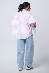 Kemeja Lengan Panjang Lenka Pink White