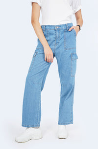 Celana Cargo Denim Misha Medium Blue