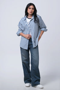 Kemeja Lengan Panjang Misya Blue White