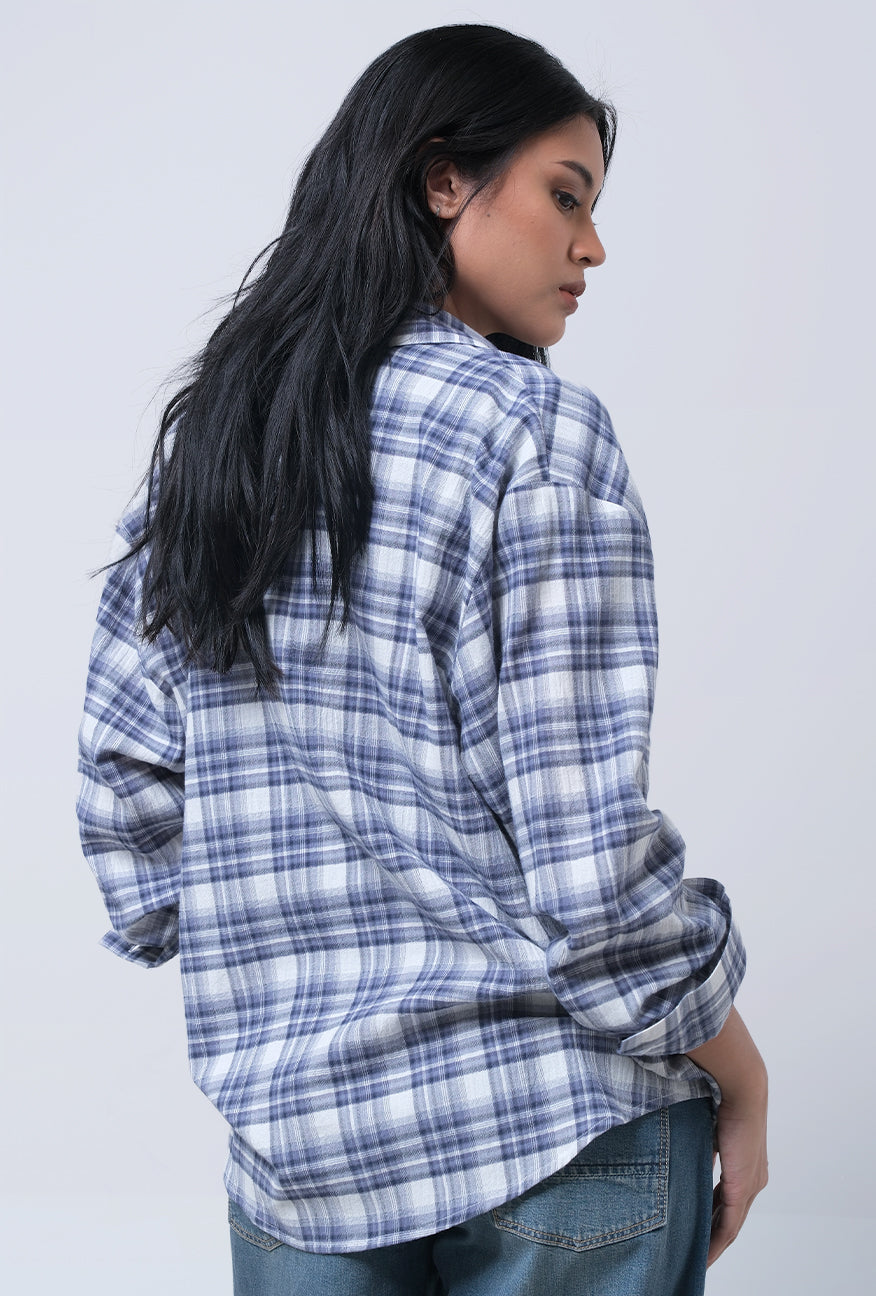 Kemeja Lengan Panjang Berdie Blue White
