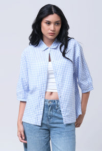 Kemeja Lengan Pendek Myles Blue White