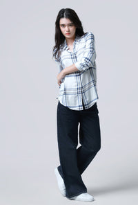 Kemeja Lengan Panjang Mara White Blue