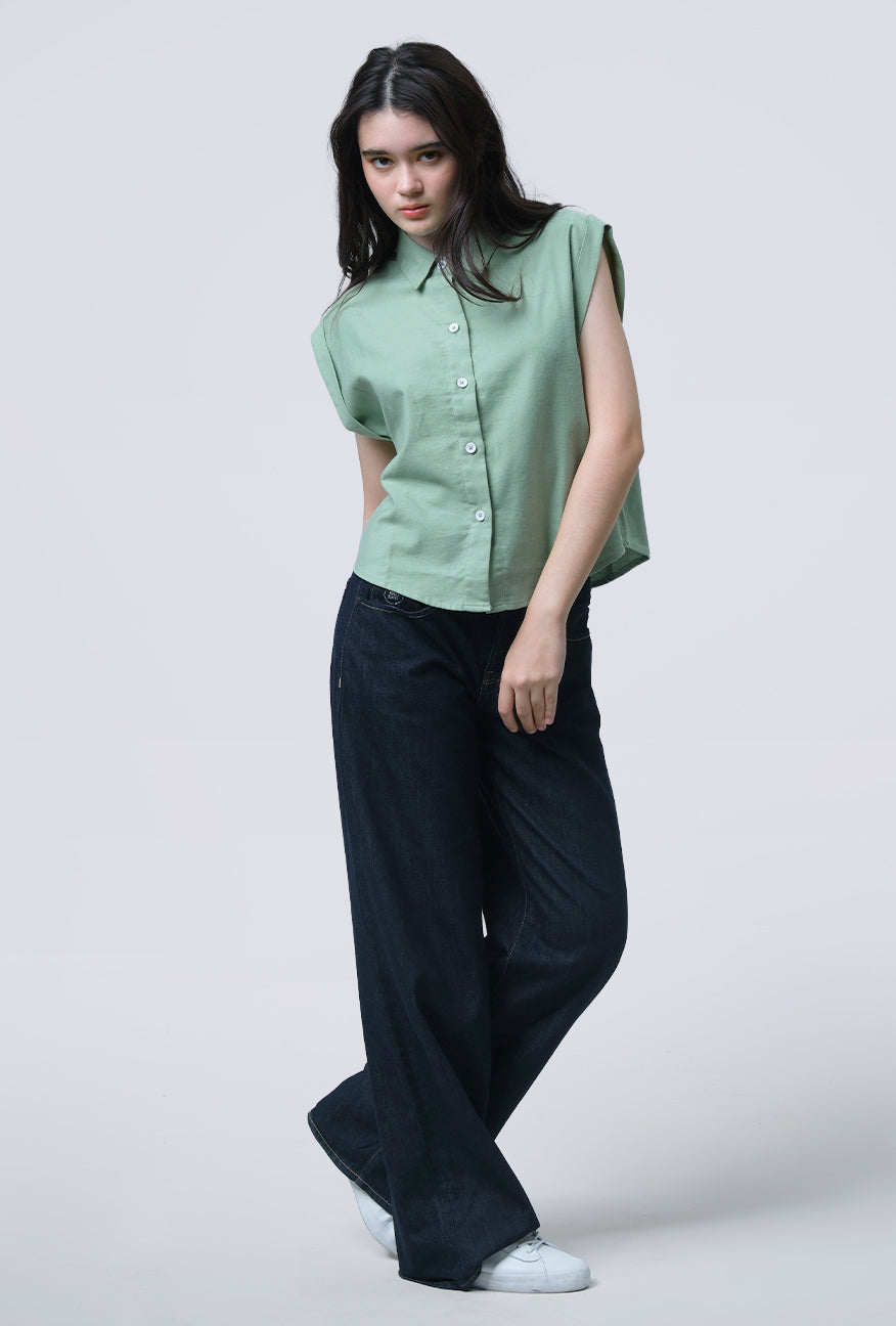 Kemeja Lengan Pendek Oryna Green Exclusive Online