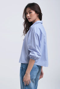 Kemeja Lengan Panjang Shanu Blue White Shirt