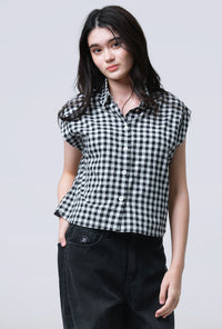 Kemeja Lengan Pendek Gwen Black White Exclusive Online