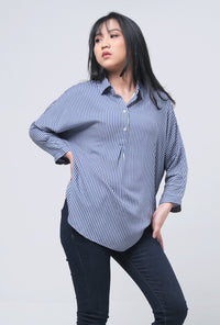 Kemeja Lengan Panjang Lucy Navy white