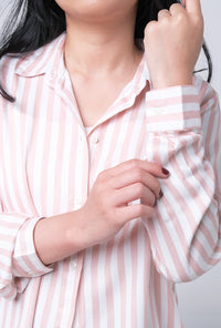 Kemeja Lengan Panjang Flory Pink Offwhite