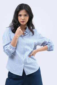 Kemeja Lengan Panjang Withney Offwhite Blue