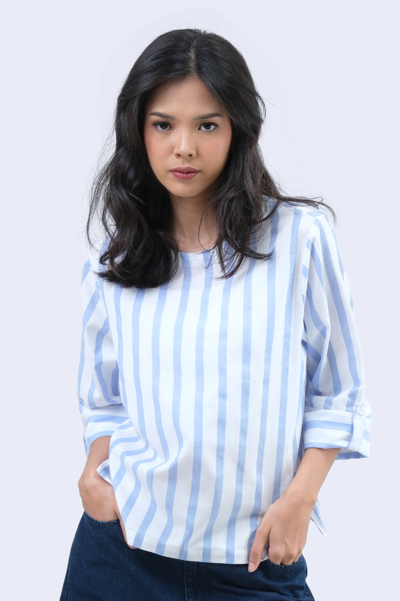 Blouse Lengan Panjang Ivaloee Blue White