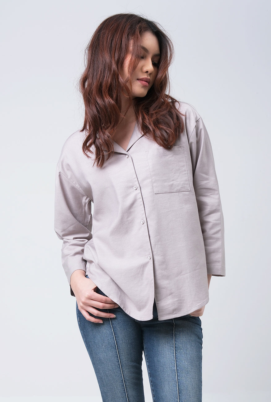 Kemeja Lengan Panjang Shara Light Grey