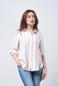 Kemeja Lengan Panjang Jenny Offwhite Pink