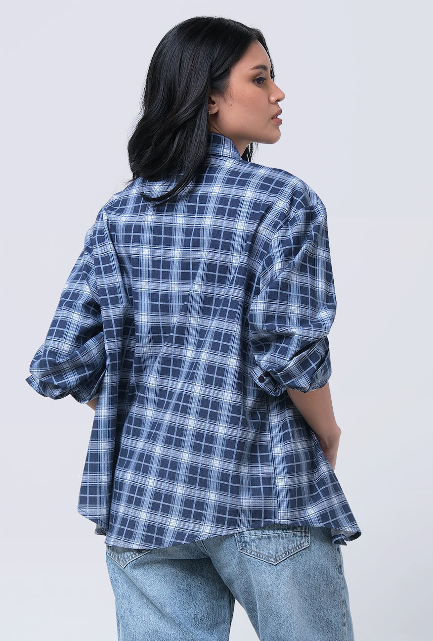 Kemeja Lengan Panjang Lycia Navy White