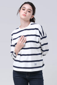 T-Shirt Lengan Panjang Sena White Navy Stripe