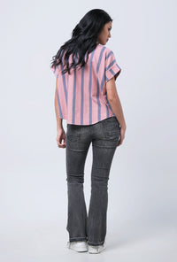 Kemeja Lengan Pendek Teana Pink Grey