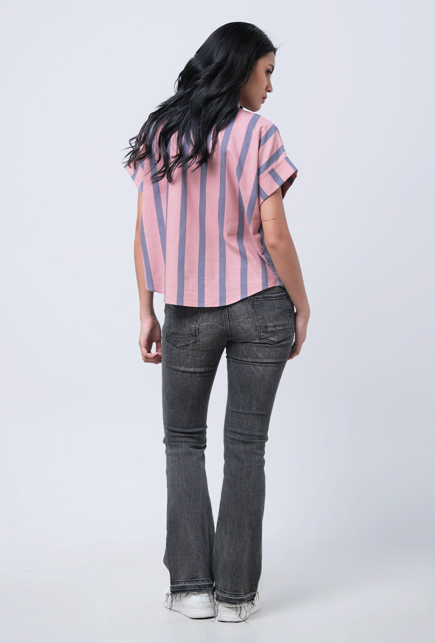 Kemeja Lengan Pendek Teana Pink Grey