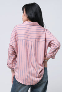 Kemeja Lengan Panjang Adeline Pink Grey
