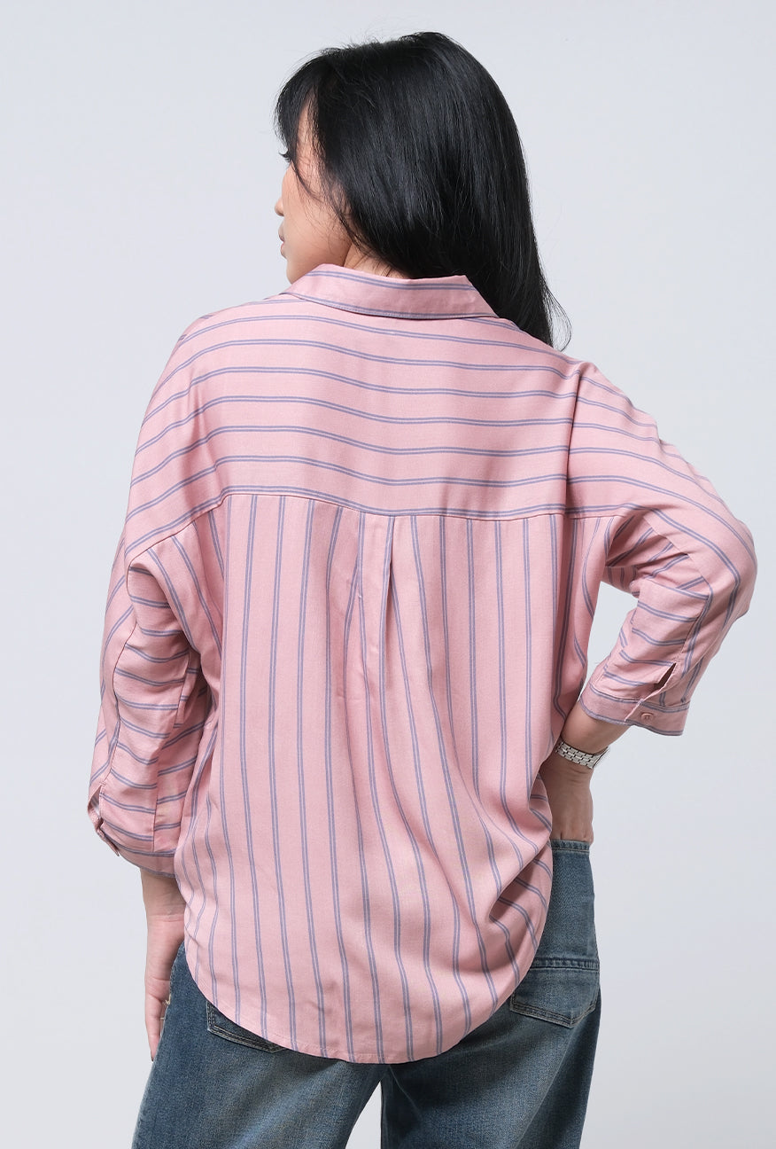 Kemeja Lengan Panjang Adeline Pink Grey